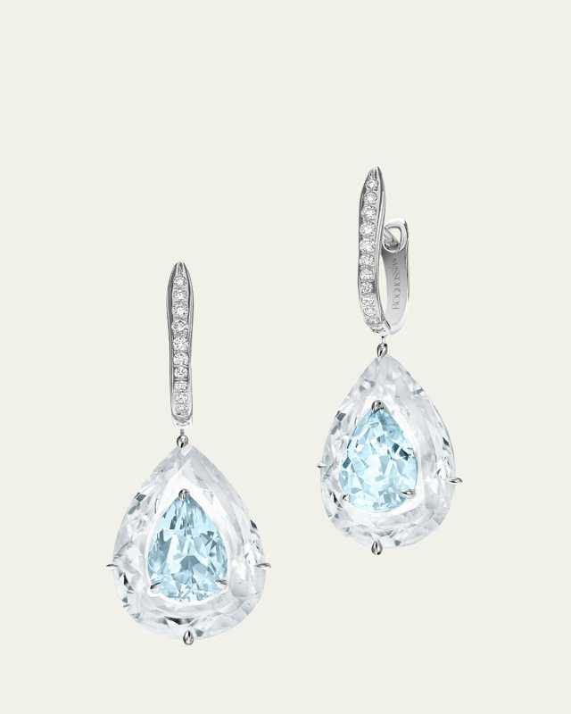 Inlay Shine 18K White Gold Large Aquamarine and Rock Crystal Earrings